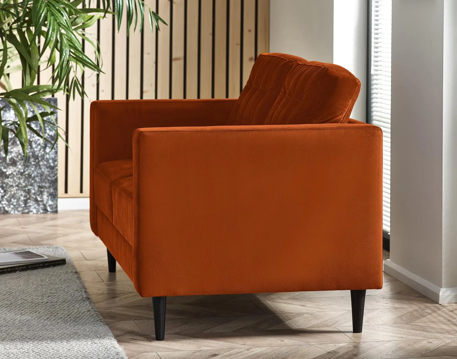 FurnitureboxUK Jade 2-Seater Soft Touch Velvet Sofa With Solid Wood Frame in Burnt Orange 2
