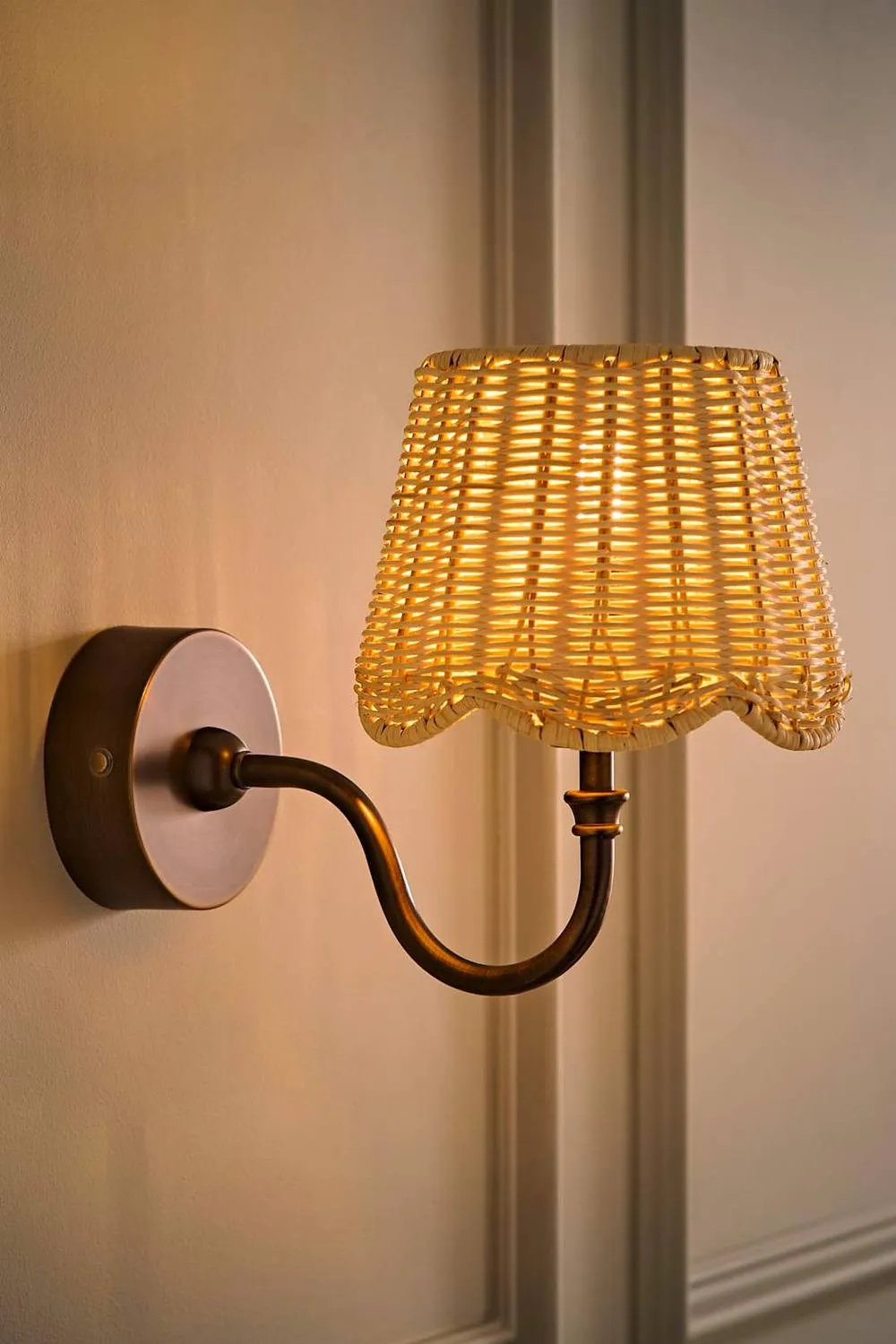 ValueLights Lowe Pair Rattan Taper Shade Metal Portable Rechargeable Wall Light in Bronze 2