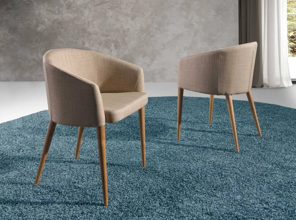 Angel Cerda Beige Upholstered Dining Chair with Armrests and 3