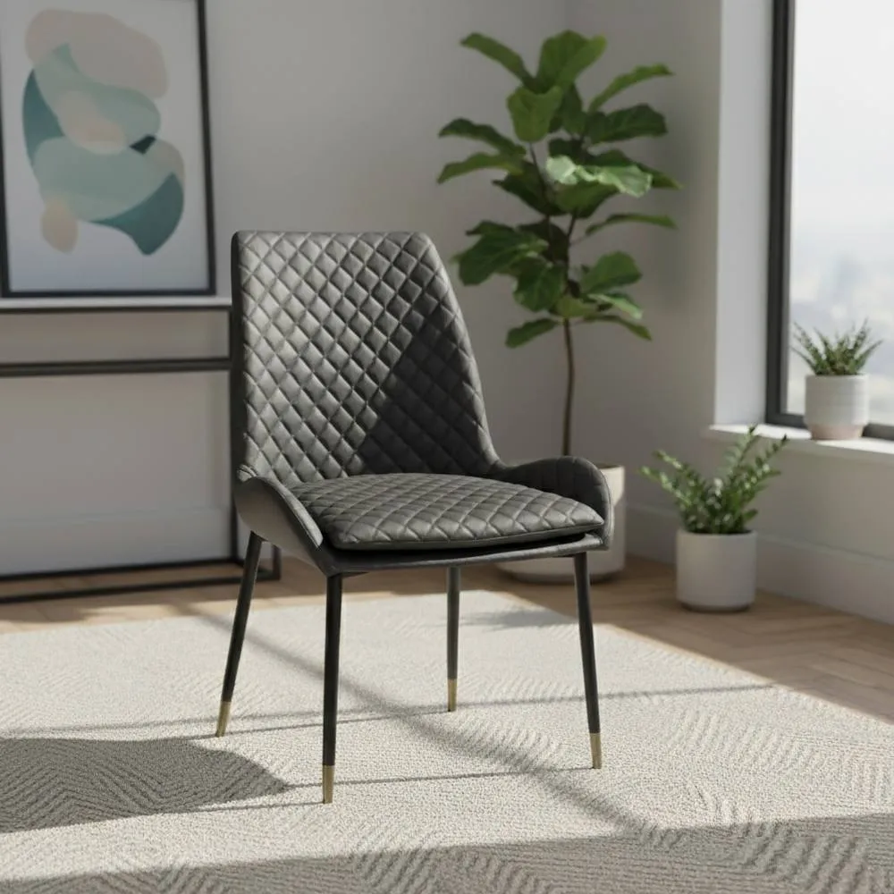 IH Design Leather Steel Legs Dining Chairs Grey (Set of 2) in Dark Grey