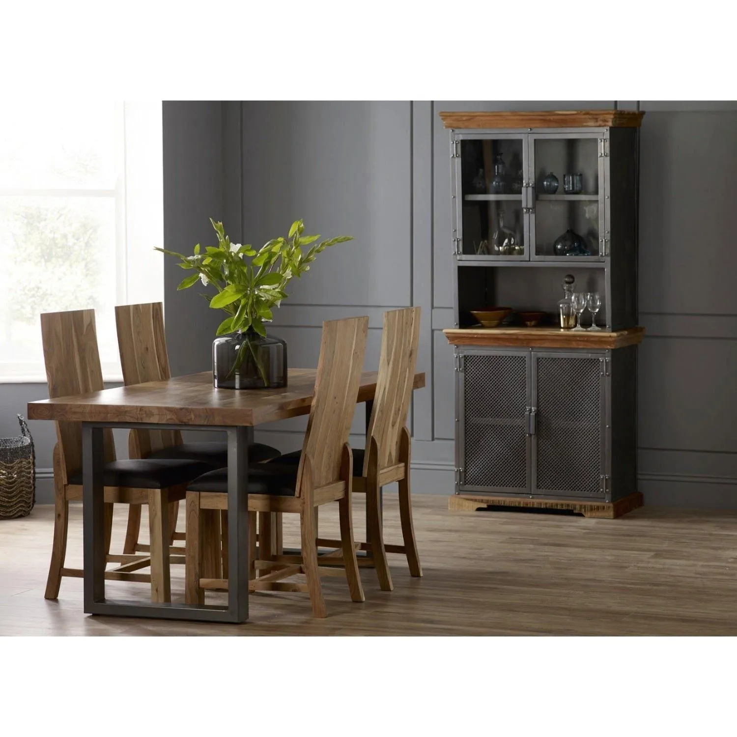 IH Design Hortence Industrial Rectangular 6 Seater Dining Table in Brown 2