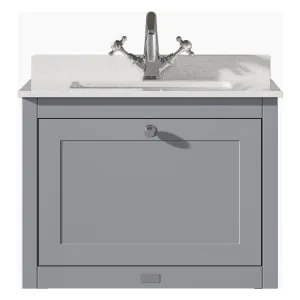 Bayswater Hartleigh Plummett Grey Traditional Wall Hung Vanity Unit & 1 Tap Hole White Marble Top Basin - 600mm
