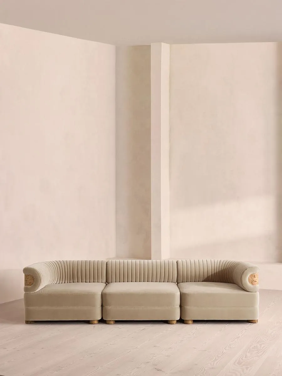 Caleb Modular Sofa, Four Seater, Velvet, Oyster, Blonde Burl
