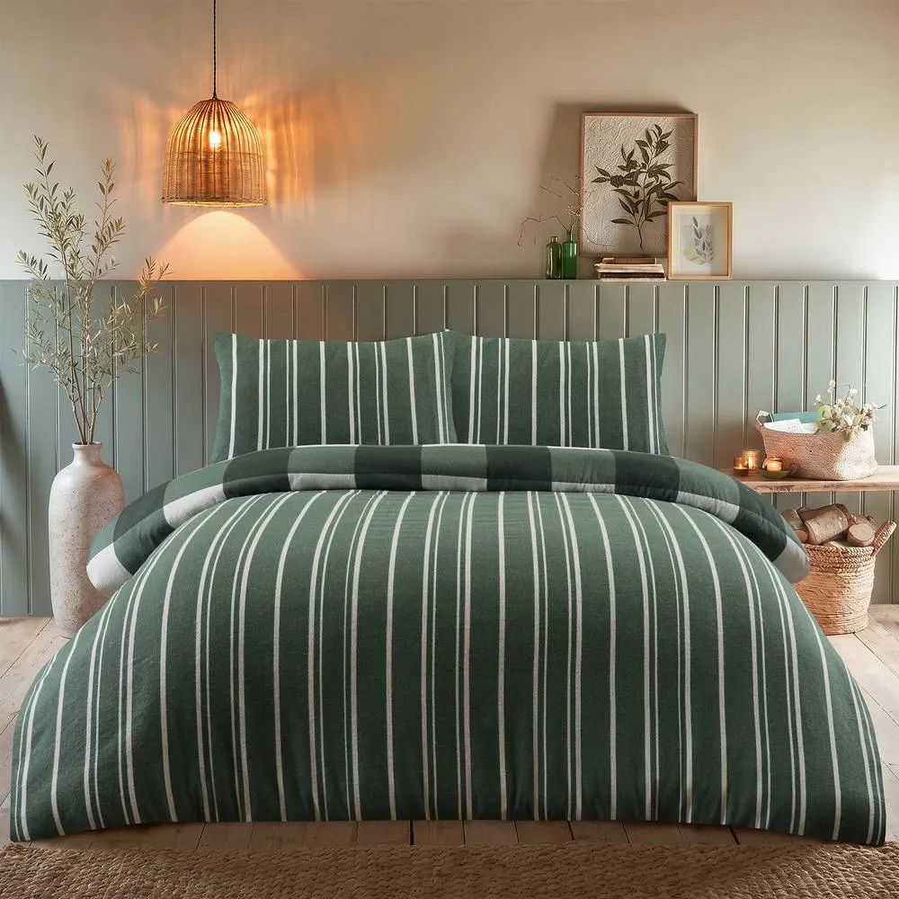 Portfolio Home Glenmore Check Brushed Cotton Reversible Duvet Cover Set Bedding in Green 2