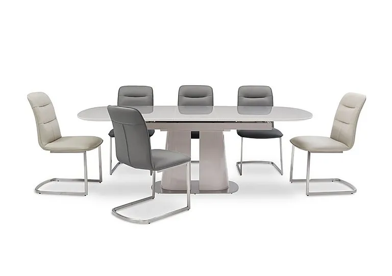 Cashmere Large Pop-Up Extending Dining Table with 4 Charcoal Chairs and 2 Taupe Chairs
