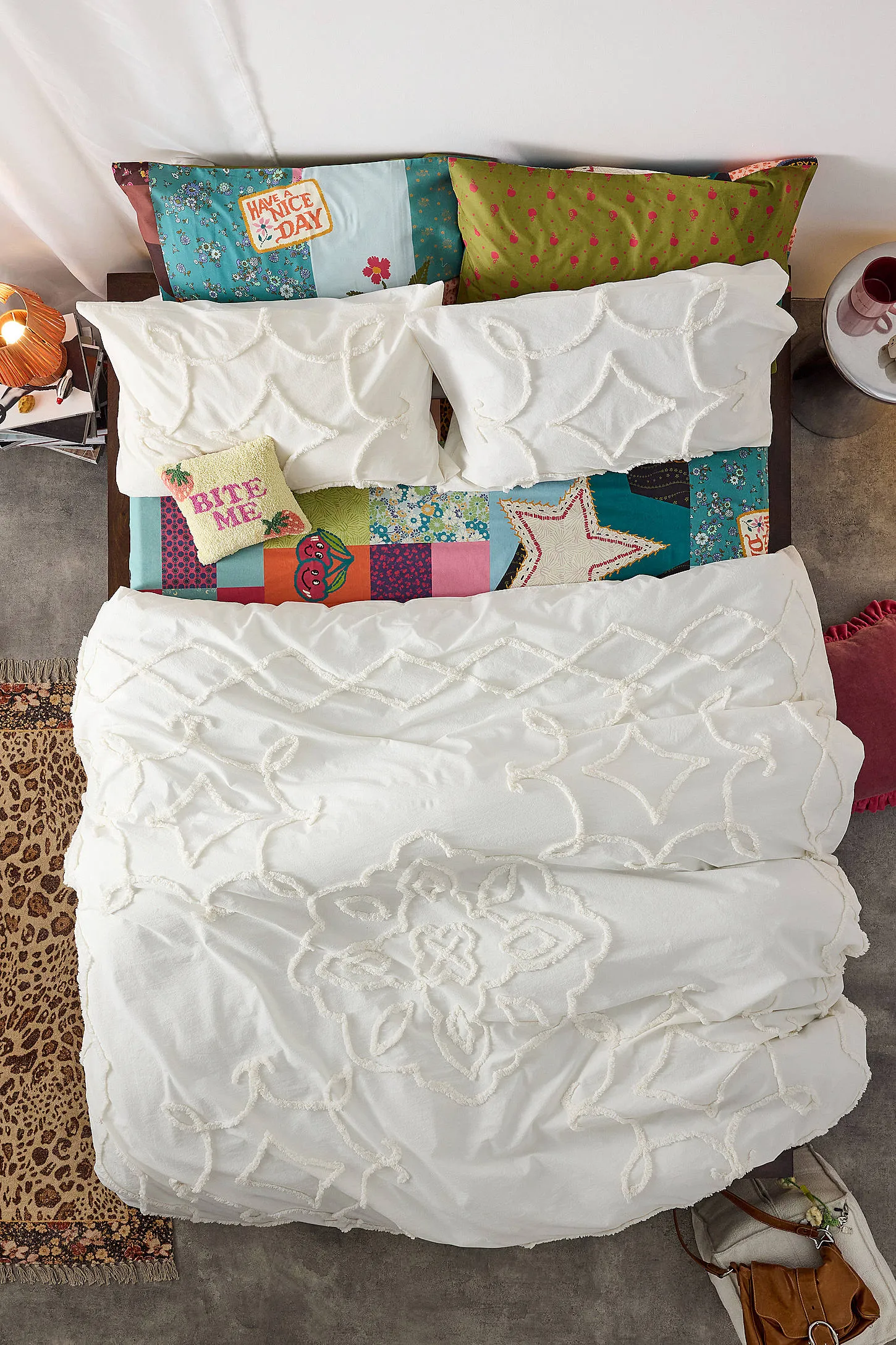 Ecru Acacia Tufted Duvet Set - Cream