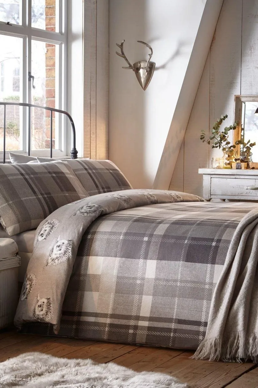 Dreams & Drapes 'Colville Check' 100% Brushed Cotton Duvet Cover Set in Grey