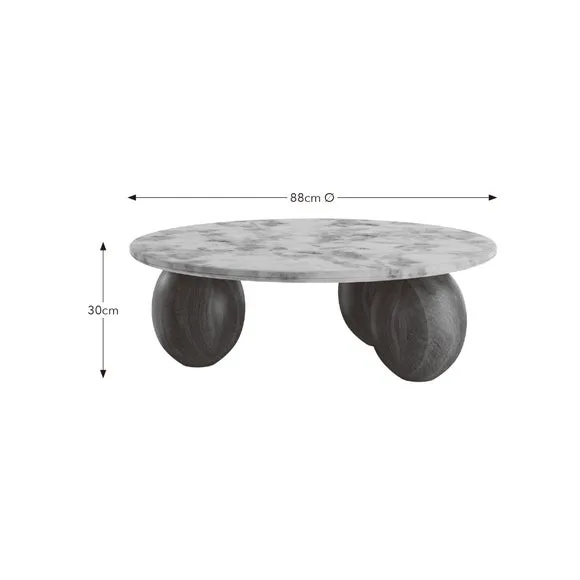 Buffie Coffee Table, Marble and Mango Wood 6