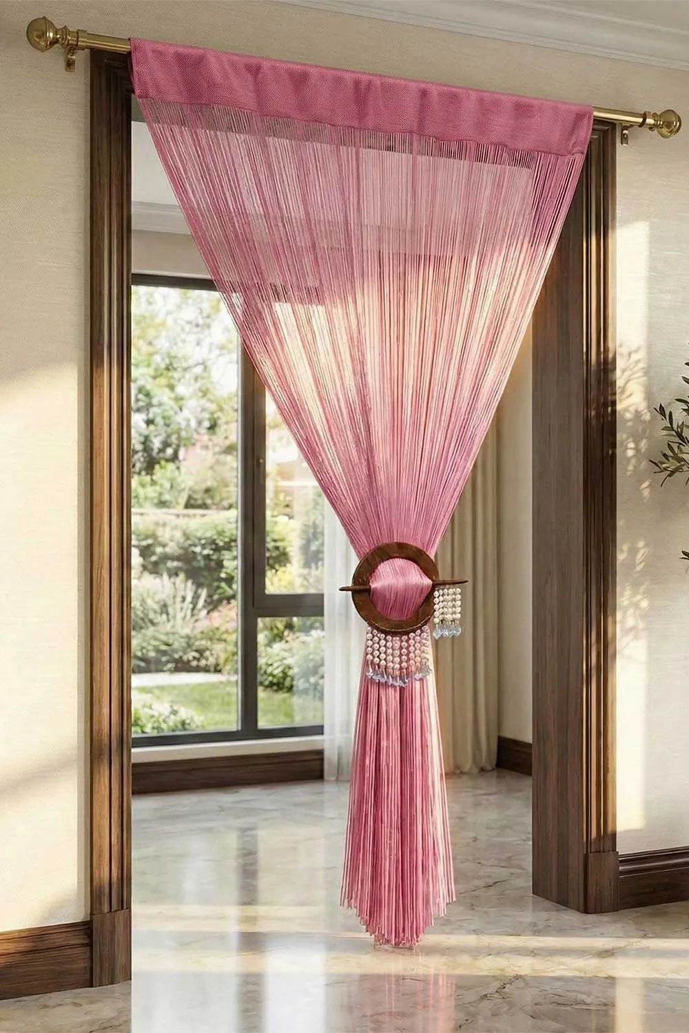 Homescapes Polyester High Density String Curtain in Pink
