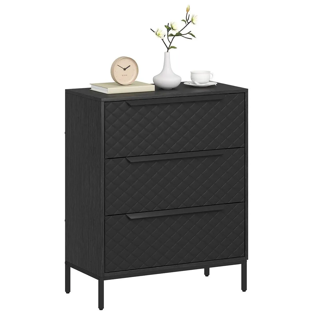 HOMCOM Chest of Drawers, 3 Fabric Drawer Dresser, Aluminium Handles in Black 2