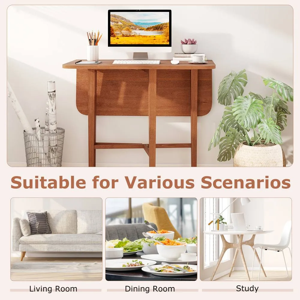 Costway Extendable Wooden Dining Table Foldable Drop Leaf Kitchen Table in Brown 4
