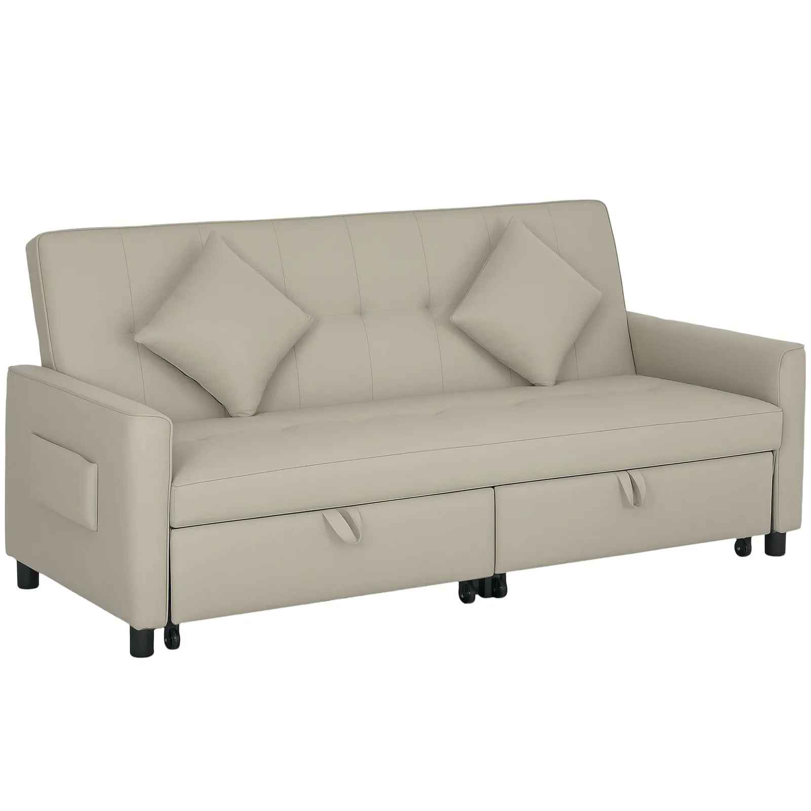 HOMCOM Reversible L-Shaped Sectional Sofa Bed with Cushions in Beige 2