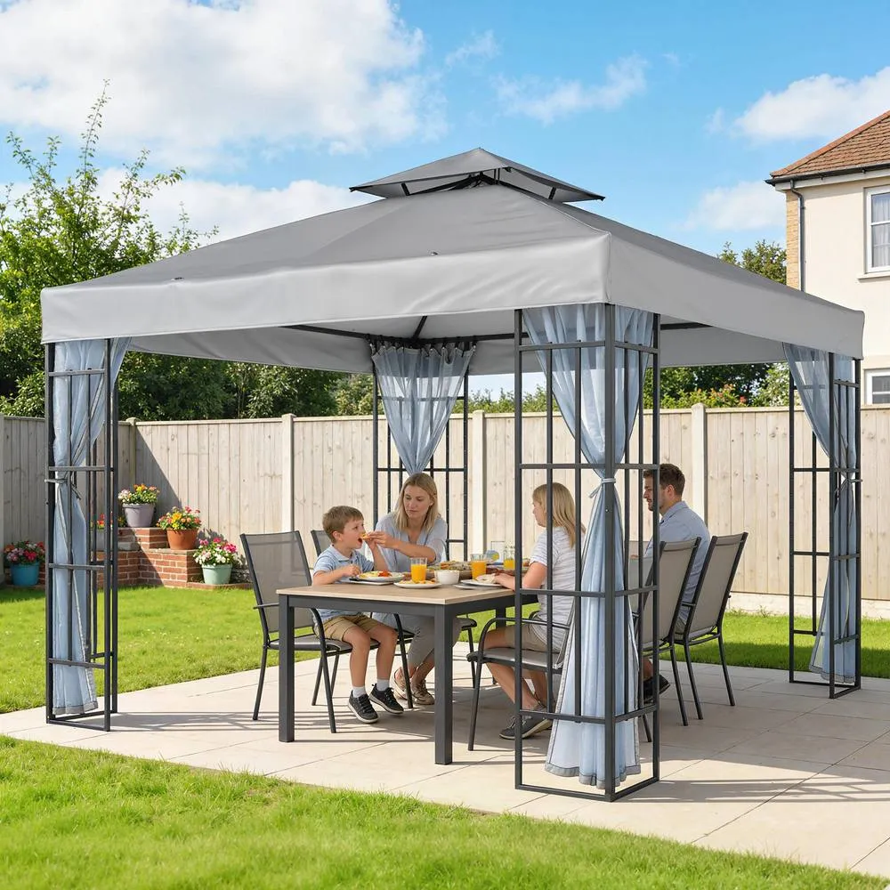 OUTSUNNY 3 x 3(m) Patio Gazebo Canopy Garden Pavilion, Light Grey