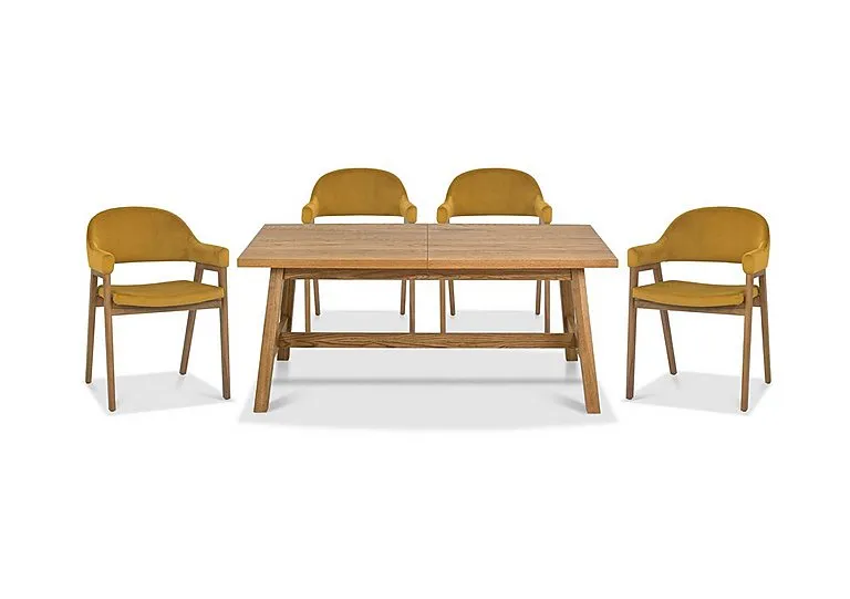 Stratford Small Extending Dining Table with 4 Fabric Dining Arm Chairs - Mustard Velvet