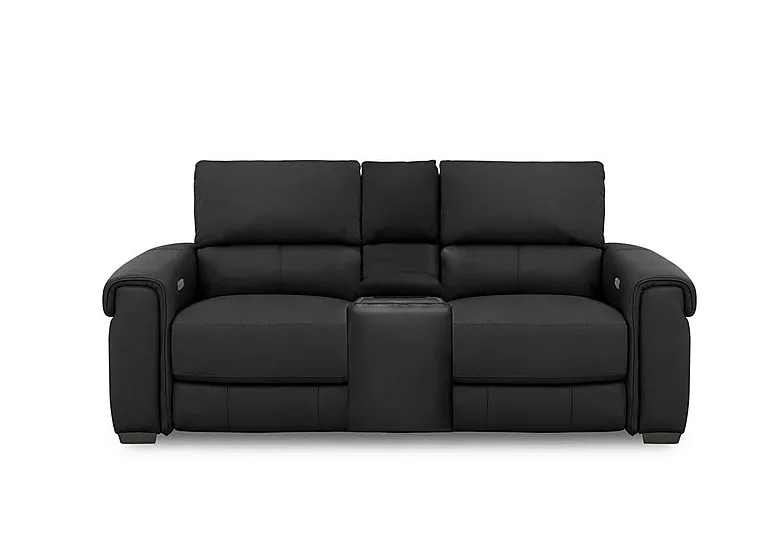 Nixon 2 Seater Leather Power Recliner Sofa with Cupholder Power Console - Classic Black