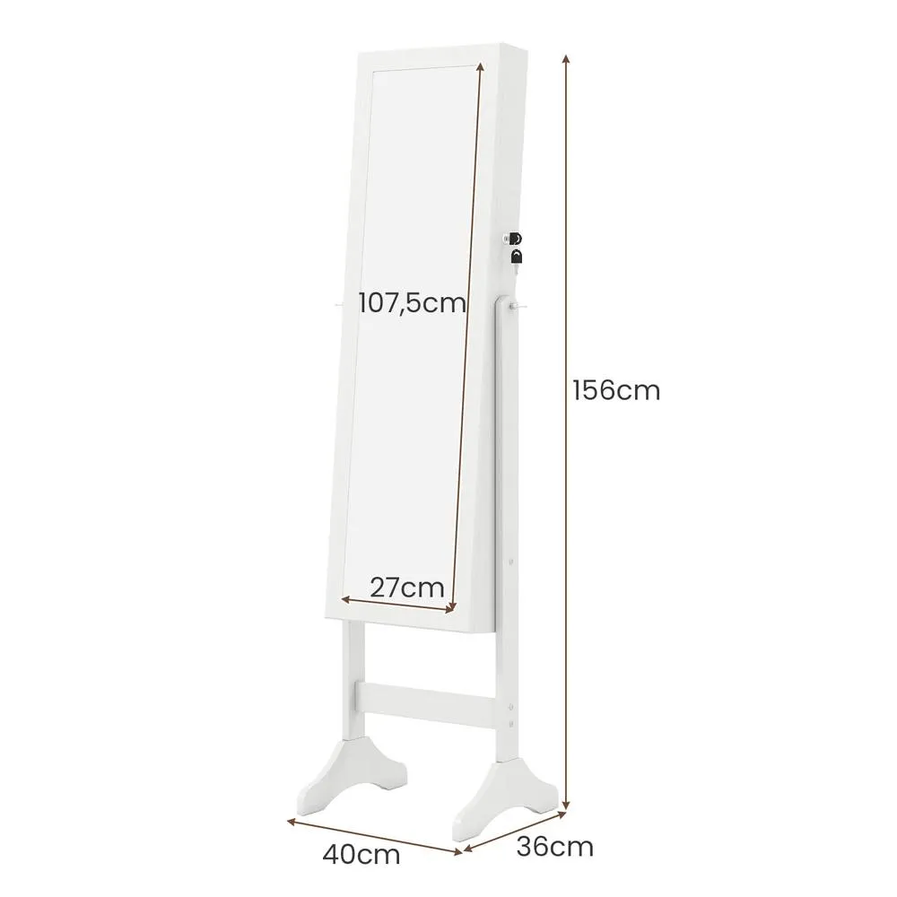 Costway Freestanding Jewelry Armoire Cabinet with Full Length Mirror in White 2