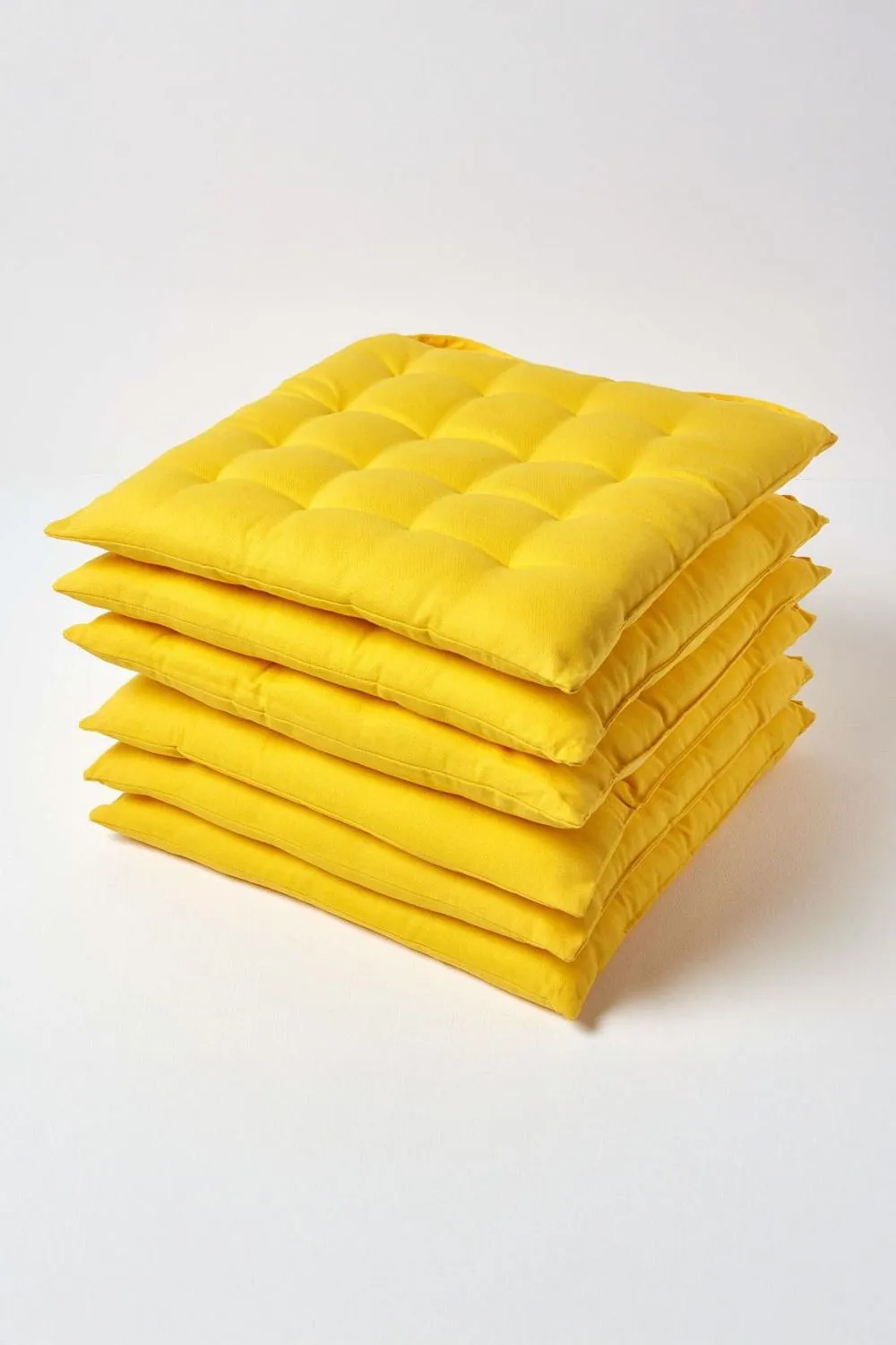 Homescapes 6 Pack Seat Pads Luxury 100% Cotton Indoor Outdoor Garden Cushion, 40cm in Yellow 1
