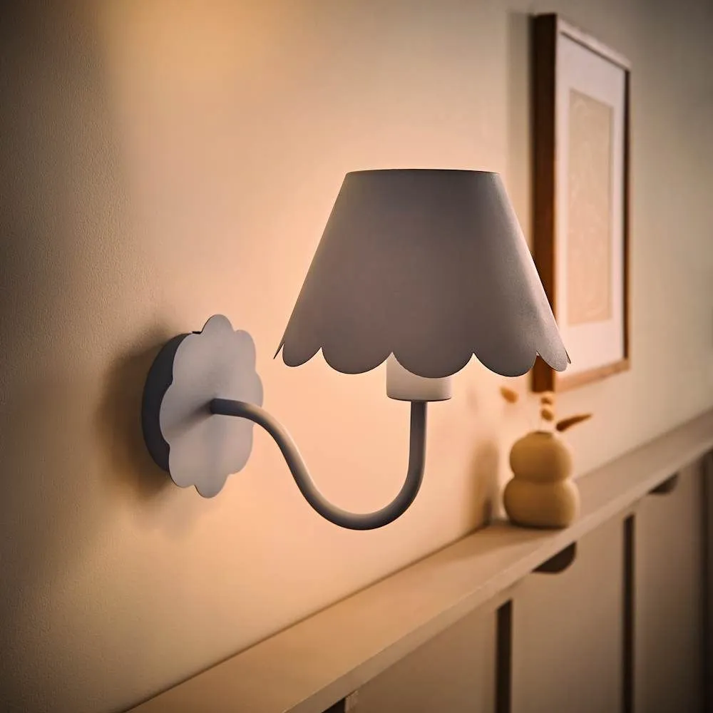 ValueLights Hattie Pair of Rechargeable Metal Scalloped Edge Wall Lights in Mid Blue 3
