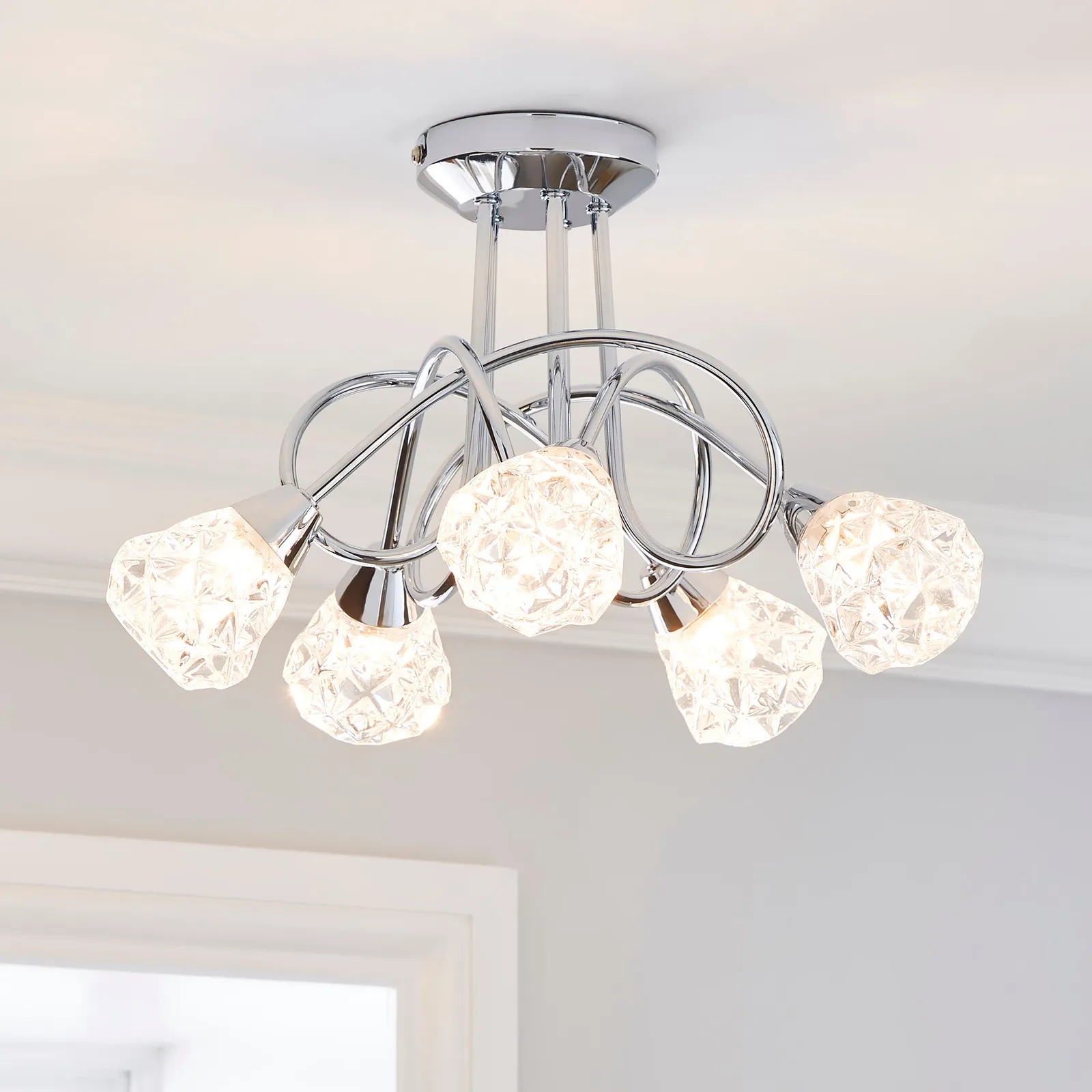 Ceccano 5 Light Glass Semi-Flush Ceiling Fitting Chrome