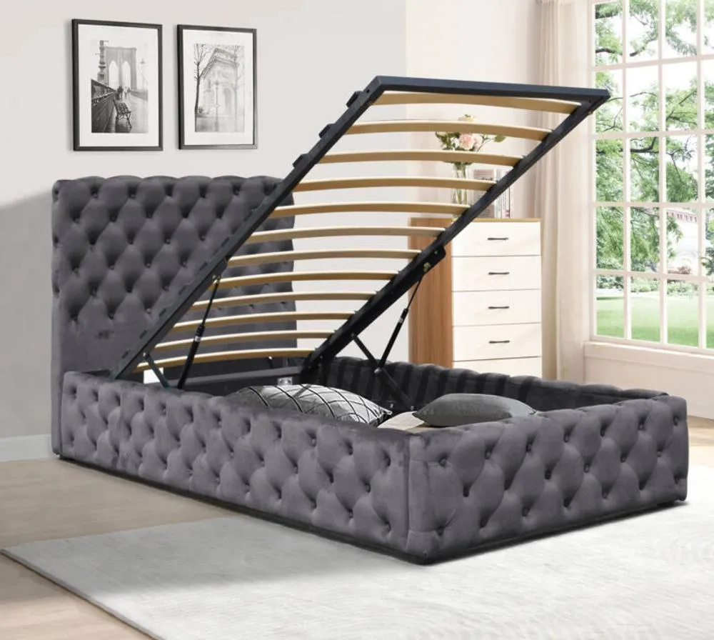 Comfy Living Ltd Tufted Fabric Gas Lift Ottoman Bed Frame in Grey 1