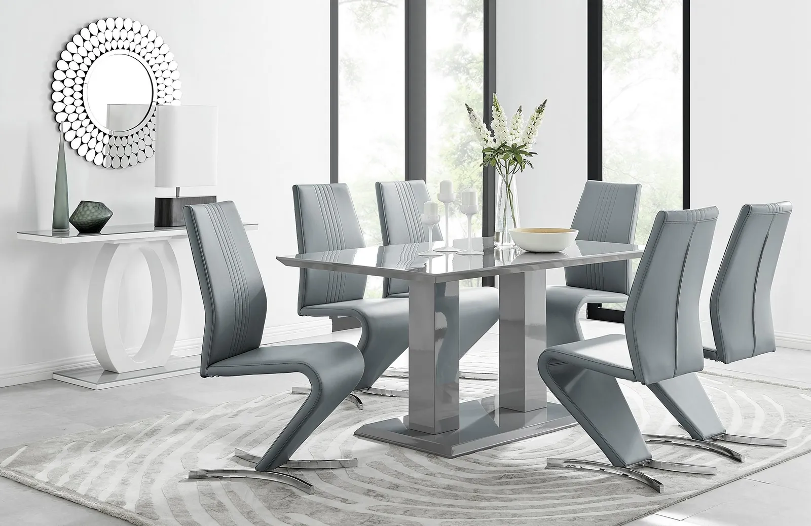 FurnitureboxUK Imperia 6 Grey Dining Table & 6 Willow Chairs 1