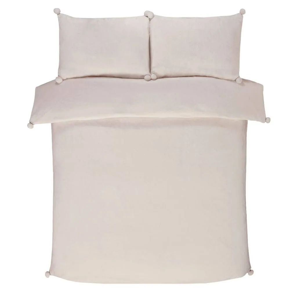 Smart Living Luxurious Pom Pom Fleece Duvet Cover with Pillowcases in Cream 2