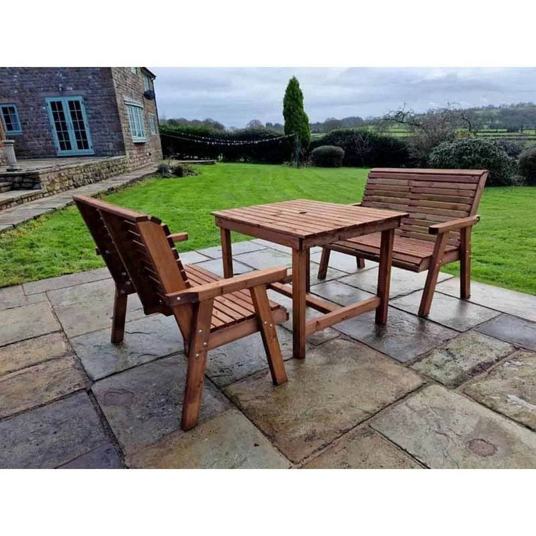 Churnet Valley Garden Furniture Ltd Valley Set 2X2B Table - L99 x W113 x H95 cm - Min. Assembly Required in Brown 4