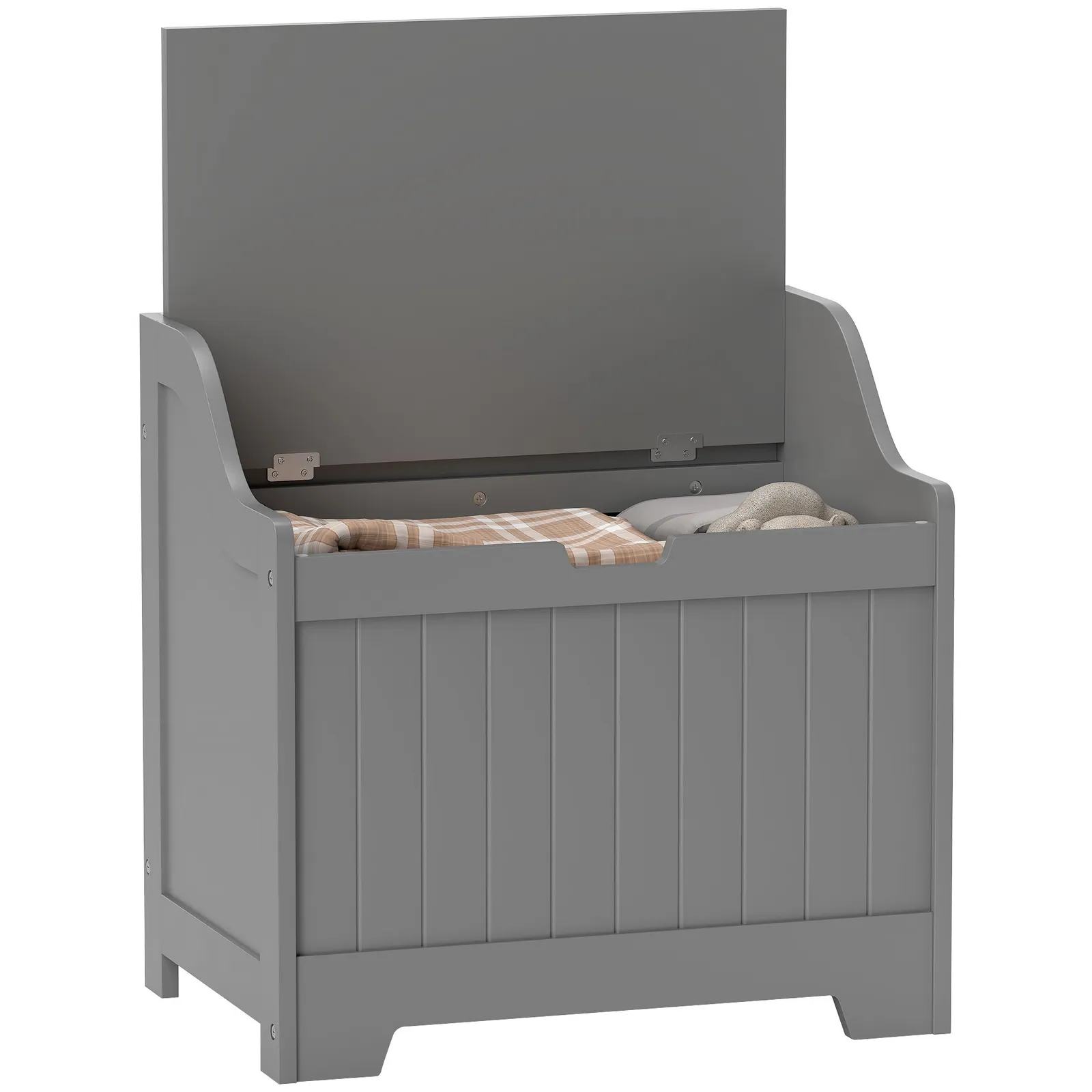 HOMCOM Storage Trunk with Safety Hinge for Living Room, 56.4cm in Grey 2