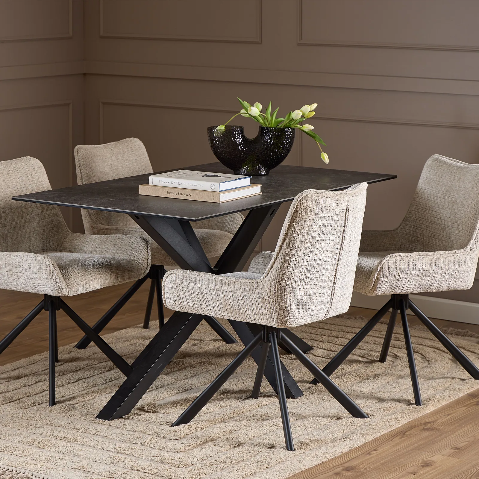Furniture To Go Heaven Dining Table with Ceramic Black/White/Brown/Grey Top 135cm in Black 5