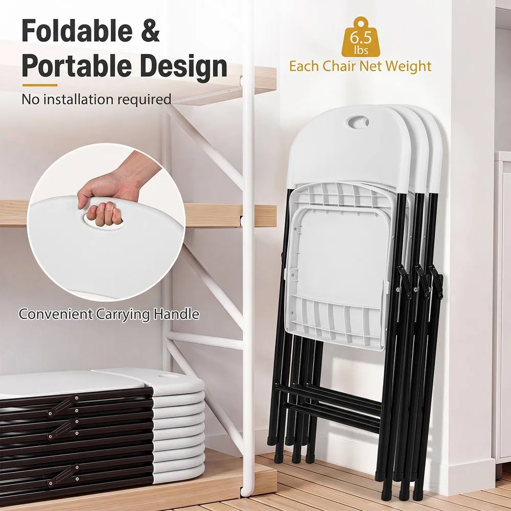Costway Fold Plastic Chairs Set of 4 Commercial Seats w/ Curved PP Seat in White 4