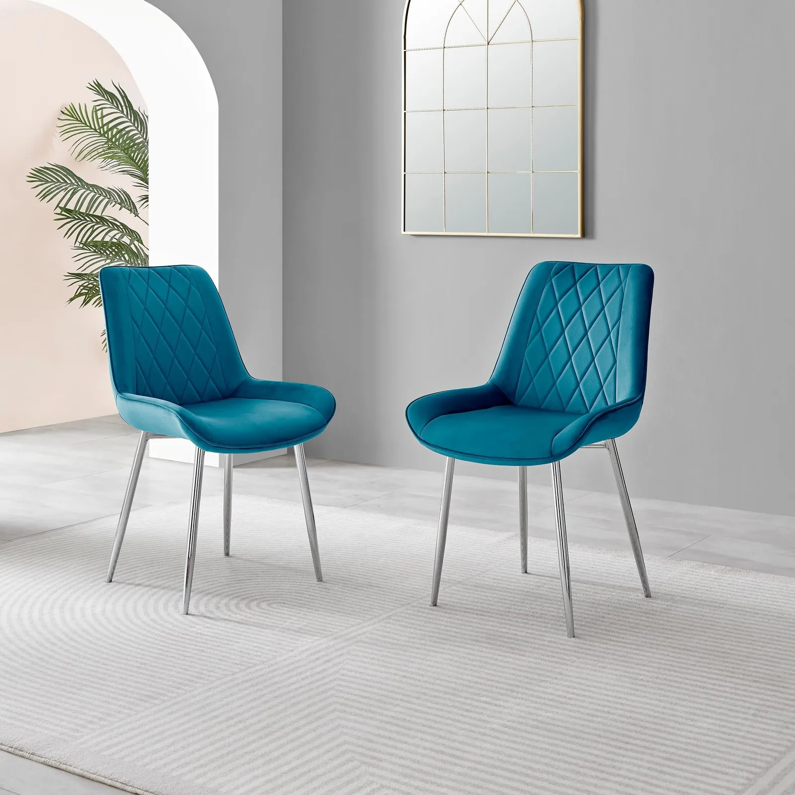 FurnitureboxUK 2x Pesaro Velvet Silver Leg Luxury Dining Chairs in Blue 2