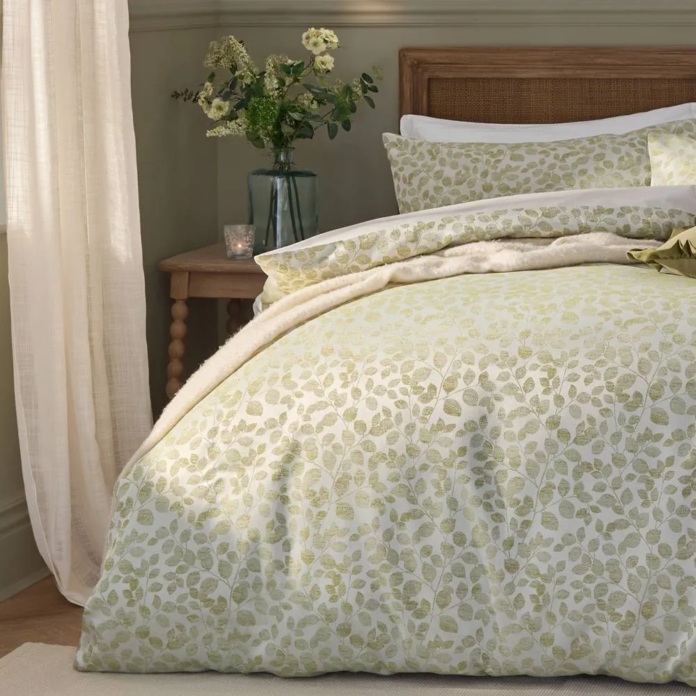 Wylder Grace Leaf Jacquard Satin Duvet Cover Set in Pale Green 3