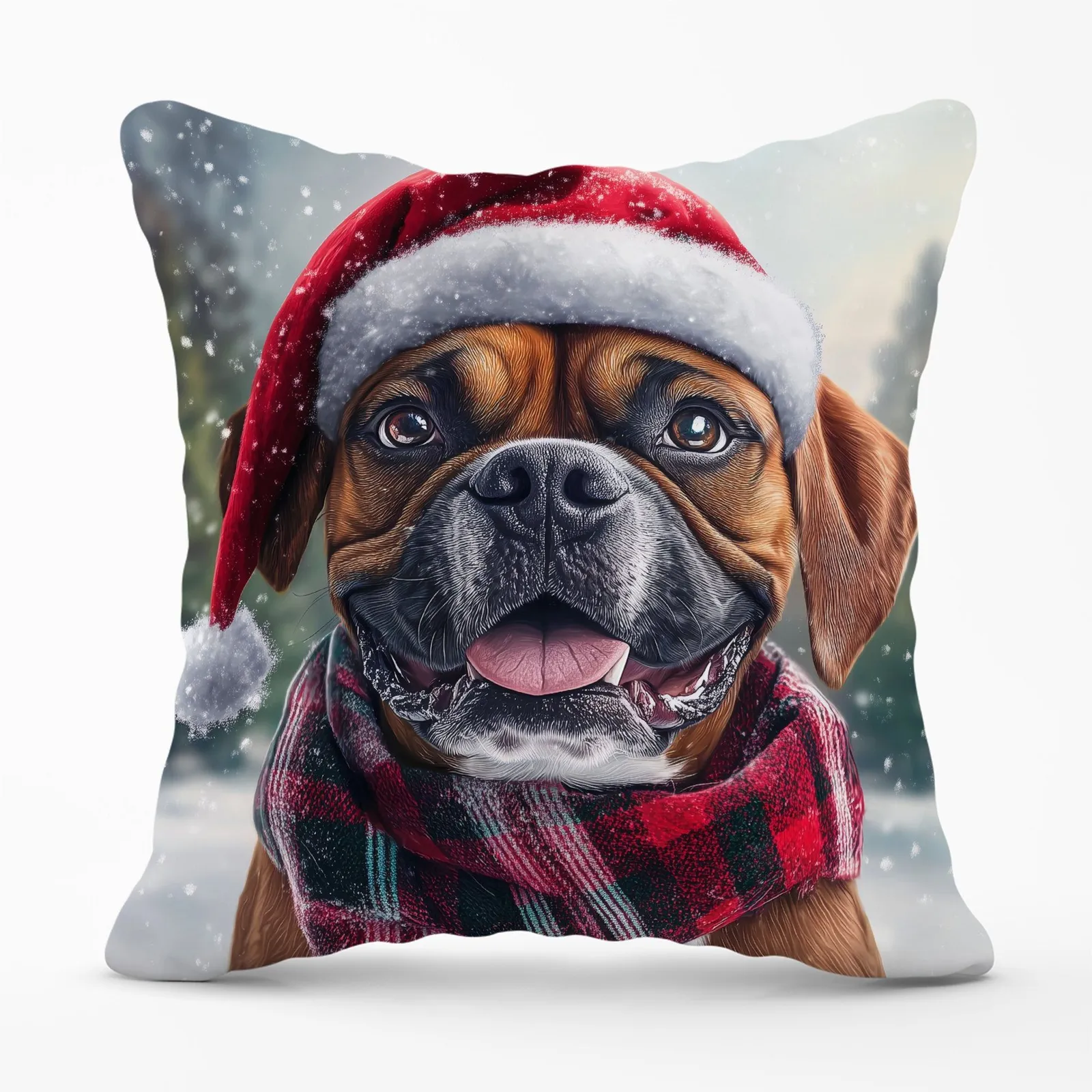 Warren Reed - Designer Christmas Boxer Dog Cushion in Brown