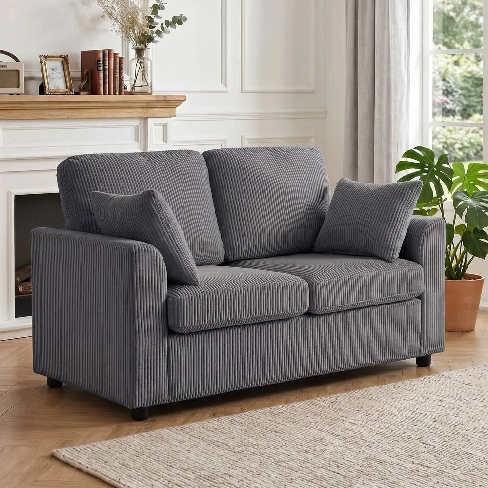 HOMCOM 2 Seater Sofa, Corduroy Small Couch with Spring Cushion, Dark Grey