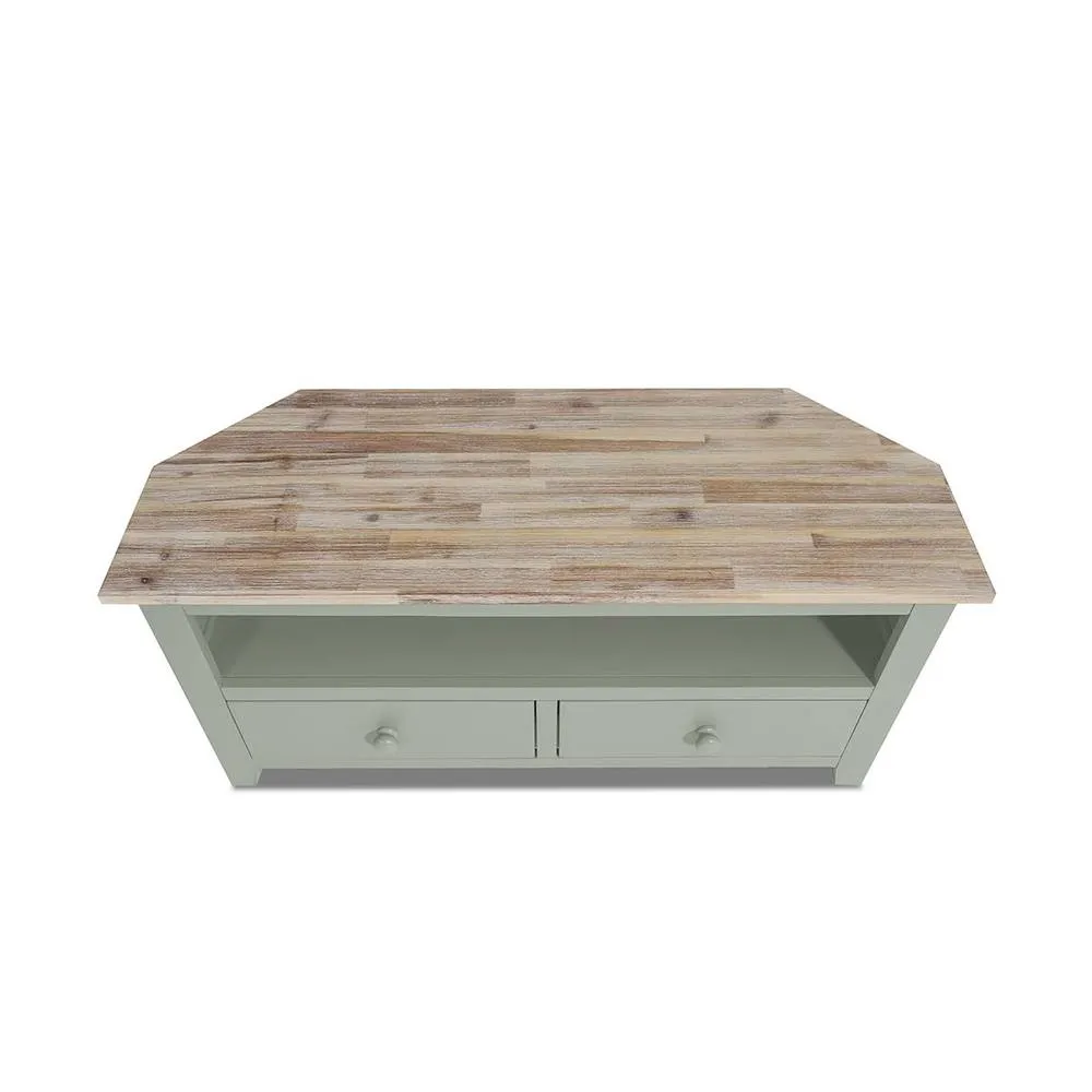 Statement Furniture Florence Corner TV Unit With 2 Drawers & Shelf in Light Green 5