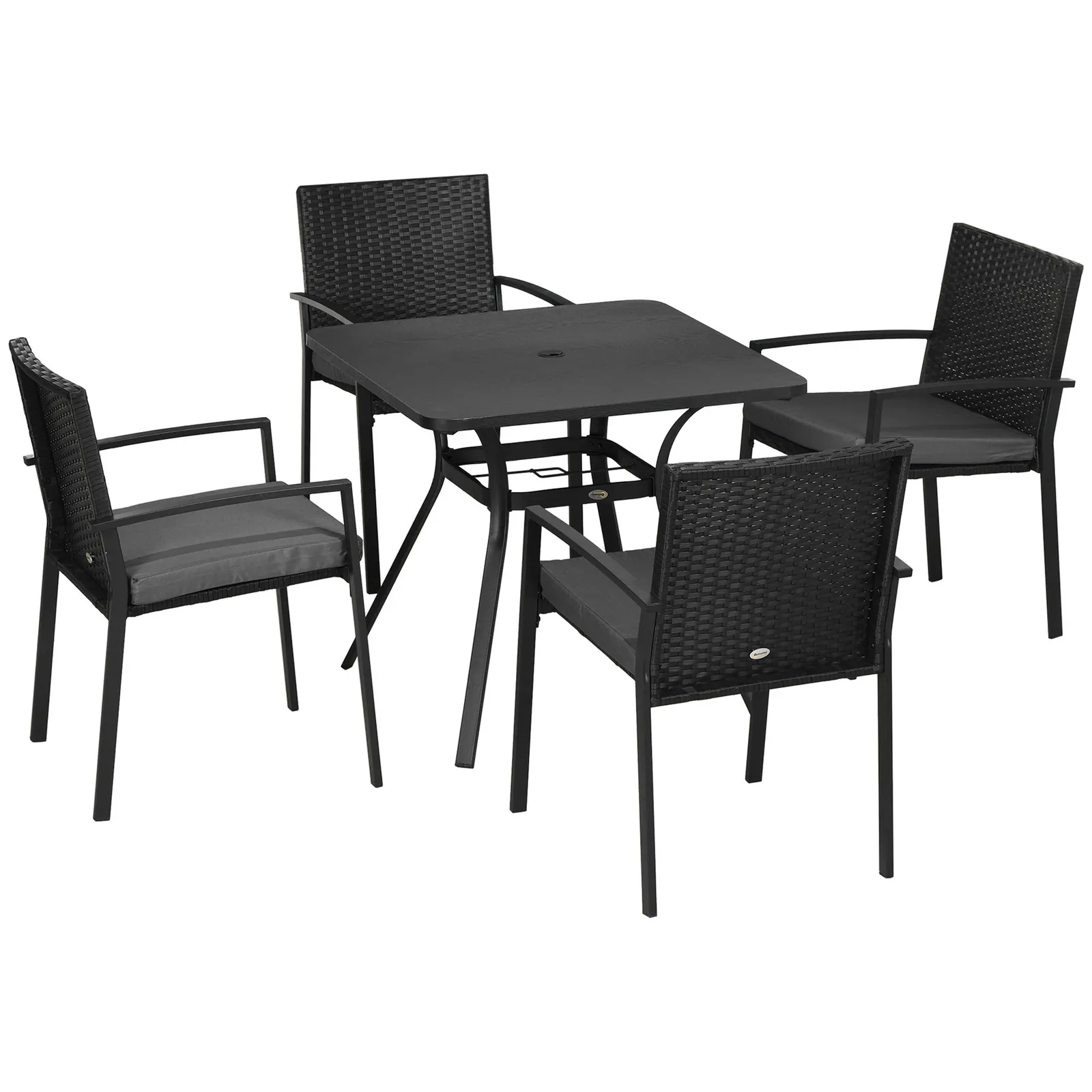 OUTSUNNY 4 Seater Rattan Garden Furniture Set, 5 Pieces Outdoor Dining Set with Cushions in Black 2