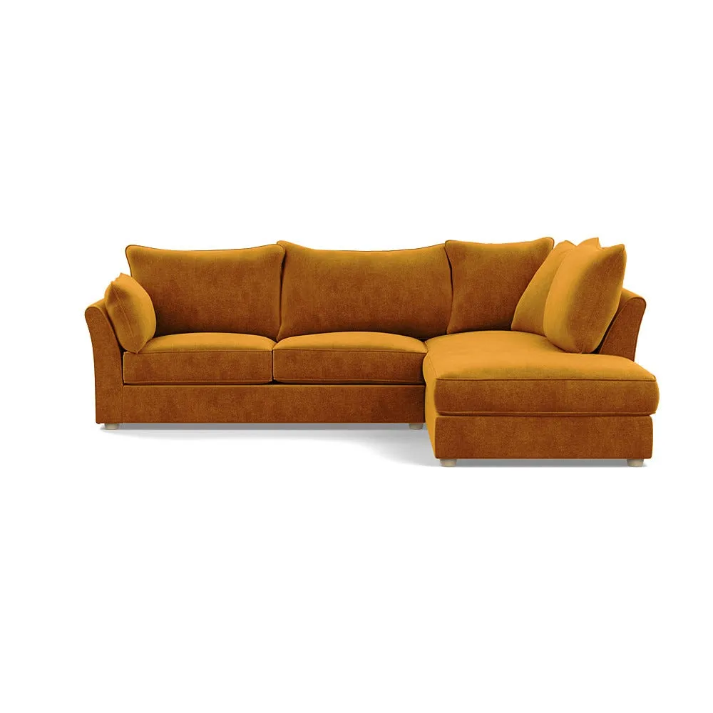 Heal's Tailor Right Hand Facing Corner Sofa Smart Luxe Velvet Cognac Natural Feet 1