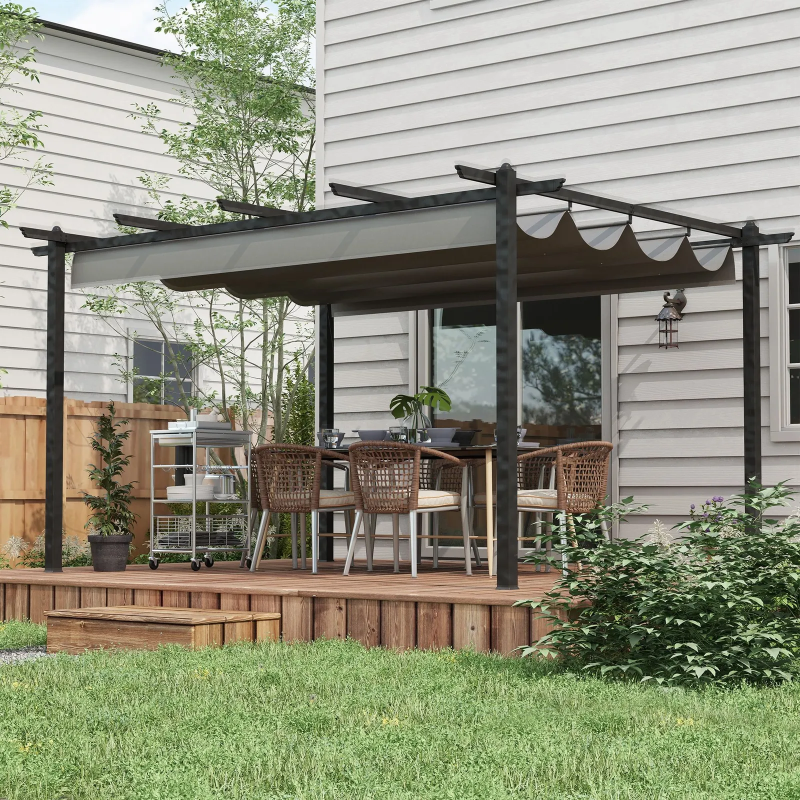 OUTSUNNY 4 x 3(m) Aluminium Pergola Gazebo Garden Shelter w/ Retractable Roof in Grey