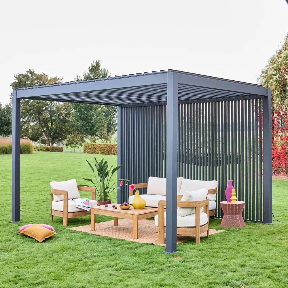 sweeek Louvered pergola aluminium 4 x 3m + 3 130cm vertical louver panels in Dark Grey 3