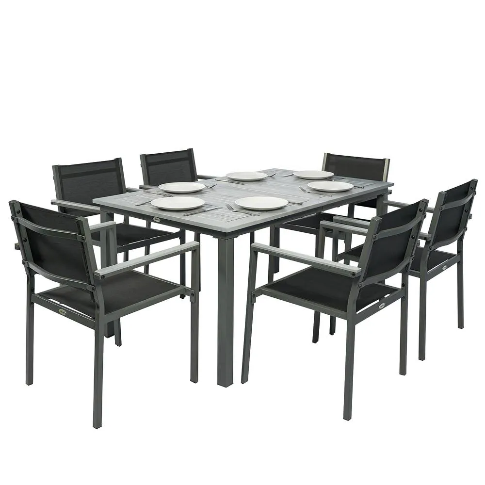 OUTSUNNY Garden Dining Set with Acacia Wood Table Top, Stackable Chairs in Grey 2