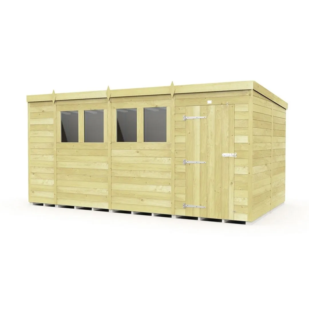 Buttercup Farm 14 x 8 Feet Pent Shed - Single Door W/ Windows - L231 x W417 x H201 cm in Brown
