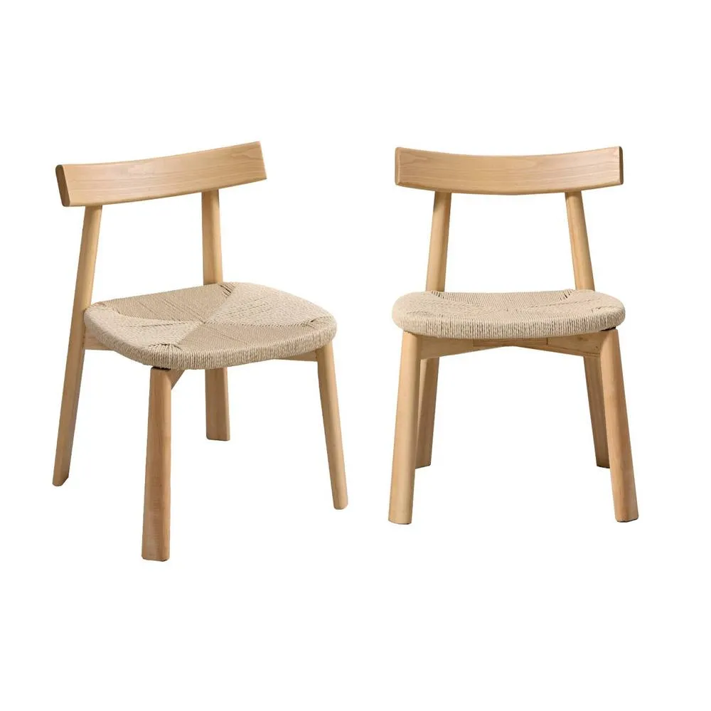 sweeek Set of 2 Scandinavian chairs in rubberwood with rope seat in Beige 2