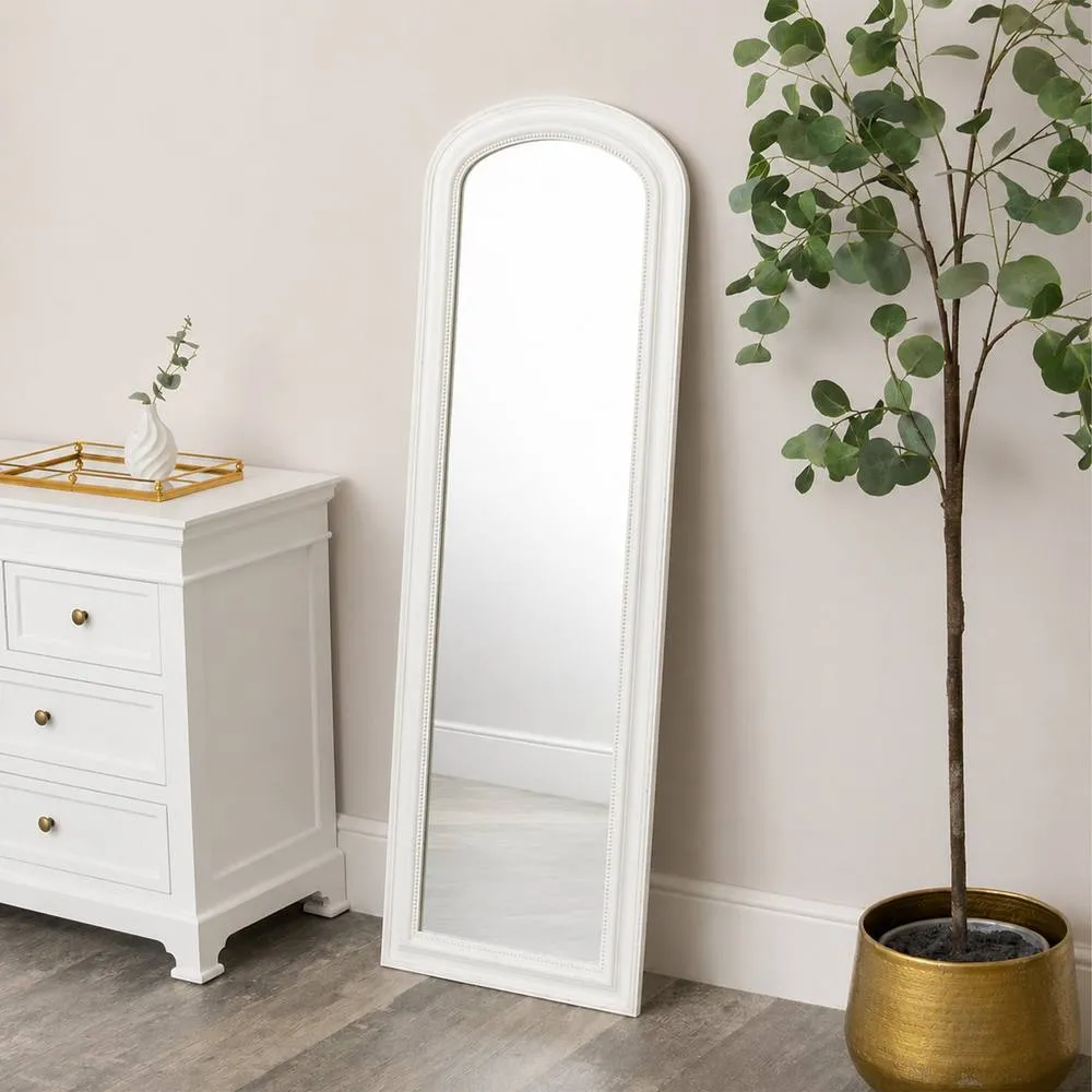 Melody Maison Full Length Distressed White Leaner & Wall Mirror - 47cm X 142cm