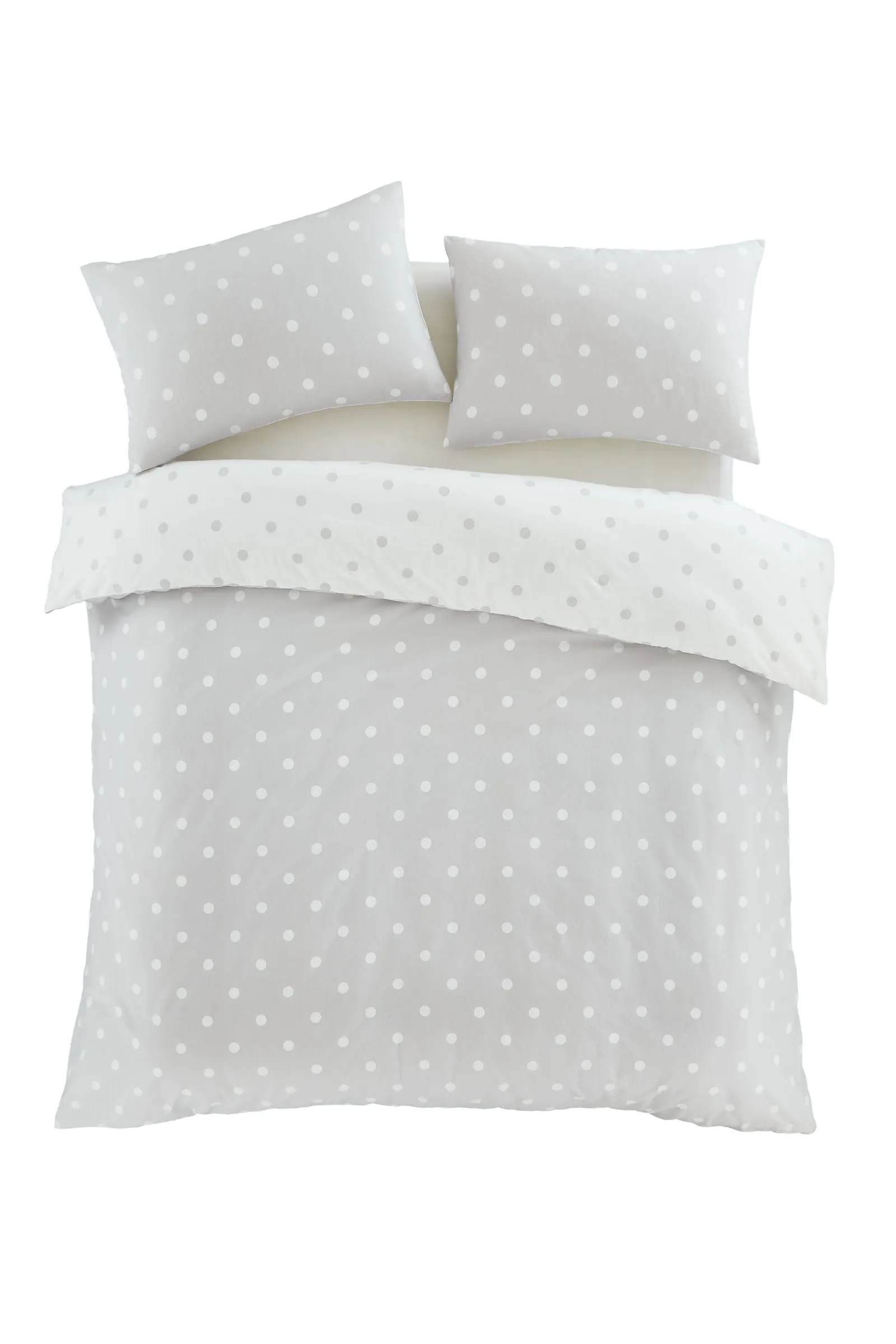 Catherine Lansfield 'Brushed Polka Dot' Cotton Reversible Duvet Cover Set in Grey 5