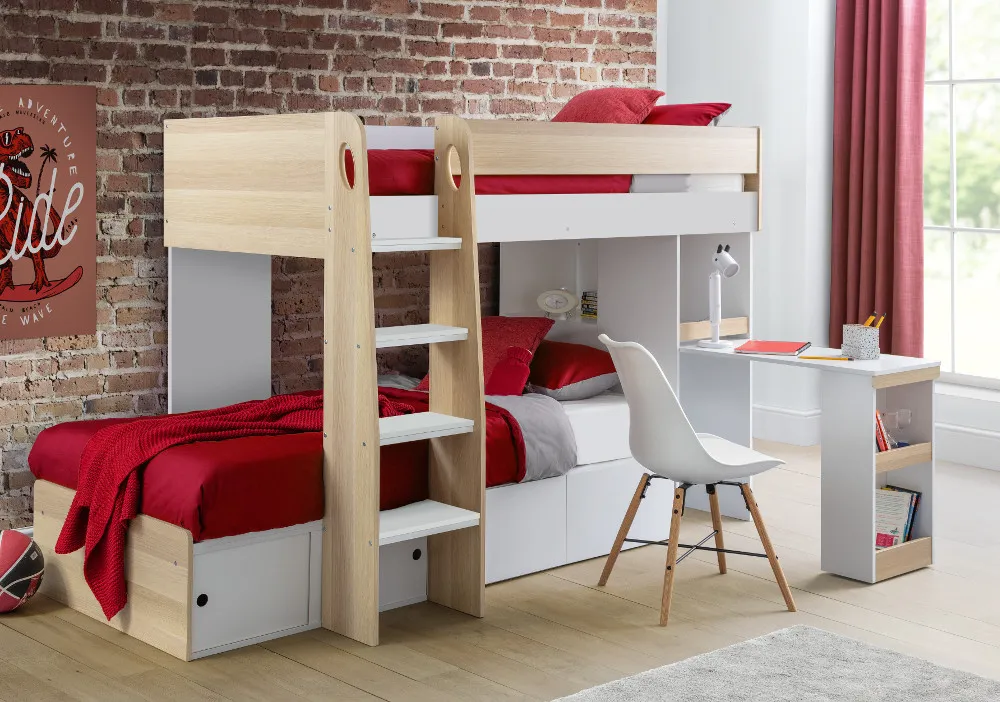 Eclipse Oak and White Wooden Storage Bed Bunk Frame - 3ft Single
