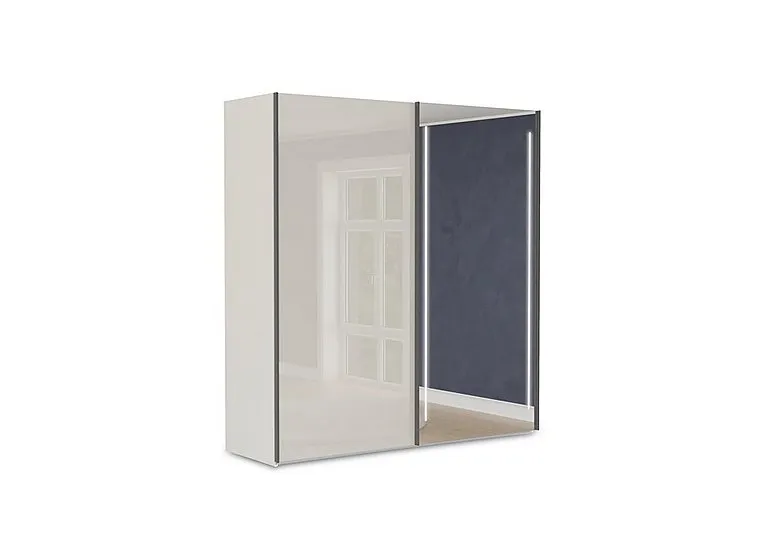 Instinct 200cm 2 Door Sliding Wardrobe with 1 Glass and 1 Mirror Door with LED Lighting - Bedroom Furniture - In Time for Christmas