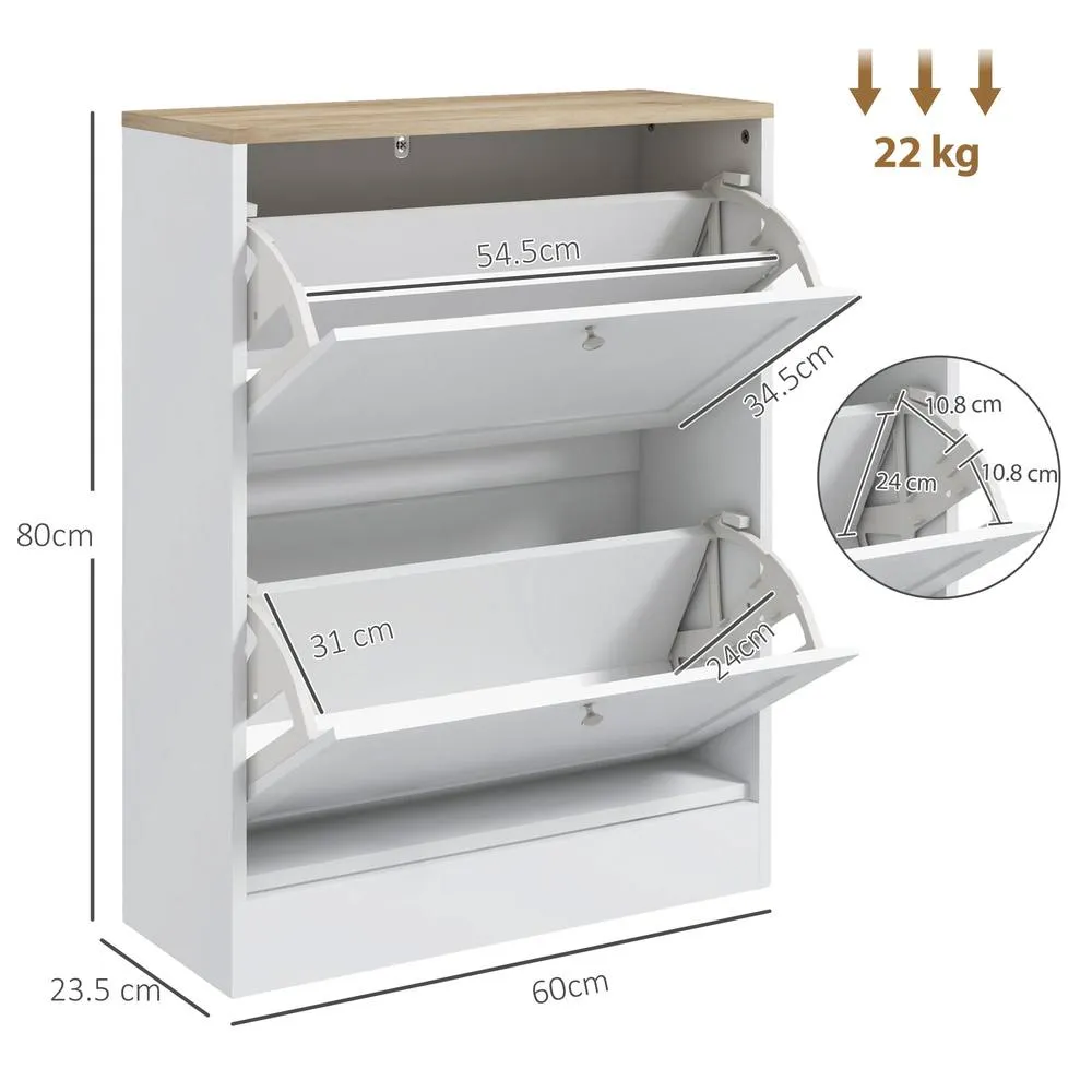 HOMCOM 2 Flip Drawer Narrow Shoe Cabinet with Adjustable Shelves, White 3