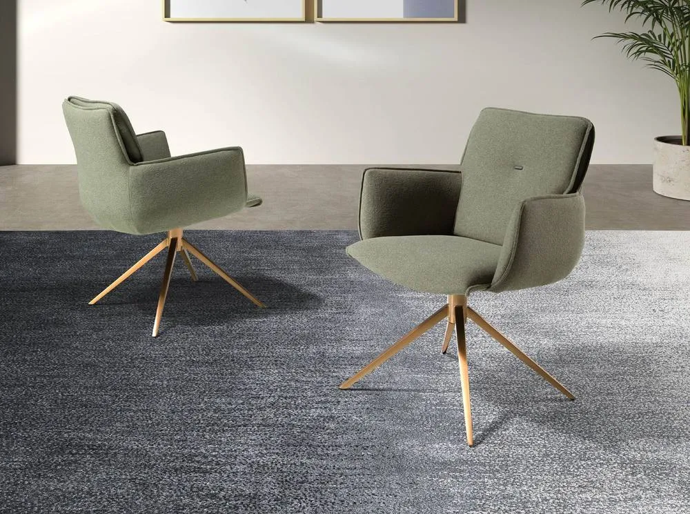 Angel Cerda Olive-Green Fabric Swivel Dining Chair in Green 3