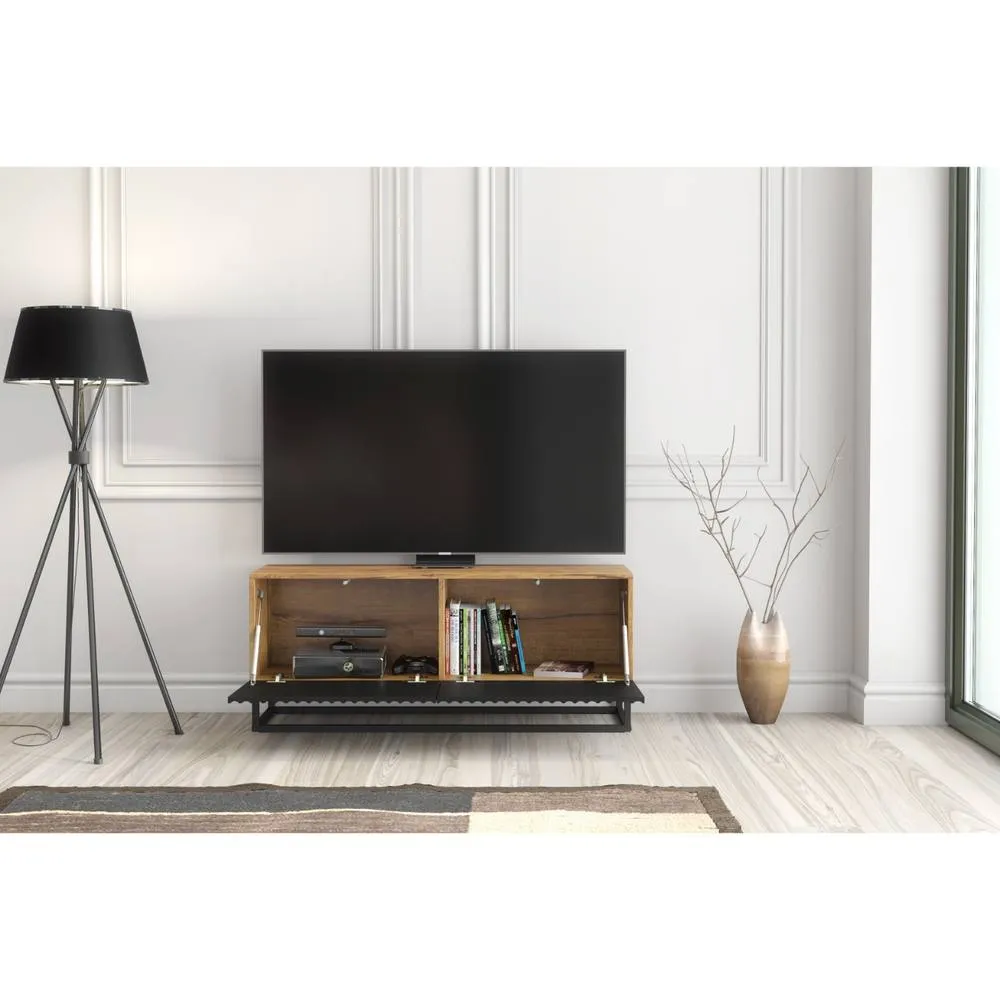 Creative Furniture Ripple TV Unit 100cm - Oak & Black Fluted Doors in Dark Brown 3