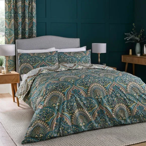 Palais Reversible Teal Duvet Cover and Pillowcase Set 1